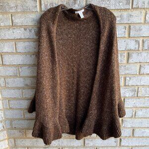 CAbi Brown Ruffle Hem Boho Poncho Shawl Sweater Women's Size OS.